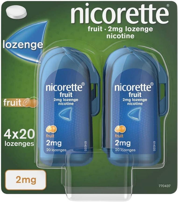 Nicorette Fruit 2 mg Lozenge-4 x 20 Nicotine Lozenges - Quit Smoking Aid