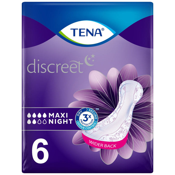 Tena Lady Discreet Maxi Night Incontinence Pads With Odour Control - Pack of 6
