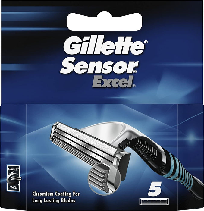 Gillette Sensor Excel Razor Blades For Men Twin Blades - Pack of 5