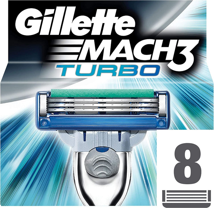 Gillette Mach3 Turbo Razor Blades For Men Blades Stronger Than Steel - Pack of 8