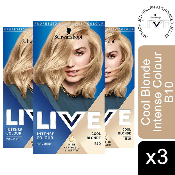 Schwarzkopf Live Intense Lightener Hair Colour B10 Cool Blonde x 3
