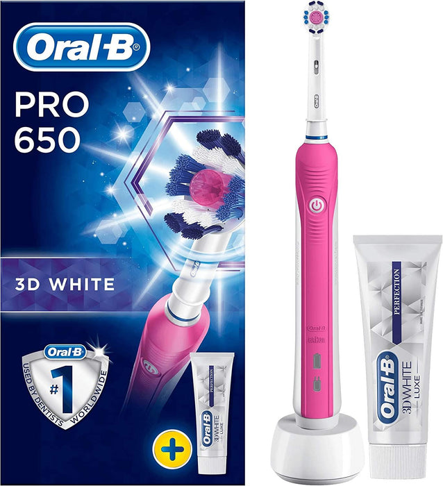 Oral-B Pro 650 Pink Electric Toothbrush With Bulit-In Timer & 1 Toothpaste